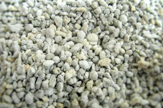 Light gray perlite aggregate that looks like pebbles